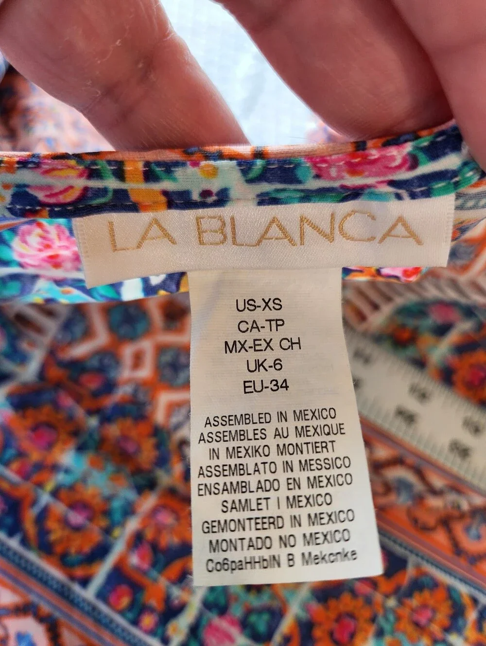 La Blanca Floral Mosaic V‑Neck Tunic in Coral, Turquoise & Navy